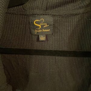 Serena Williams black waffle/thermal like knit/cotton hoodie with high low hem